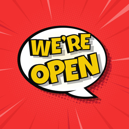 We are open in speech bubble design vector illustrationのイラスト素材