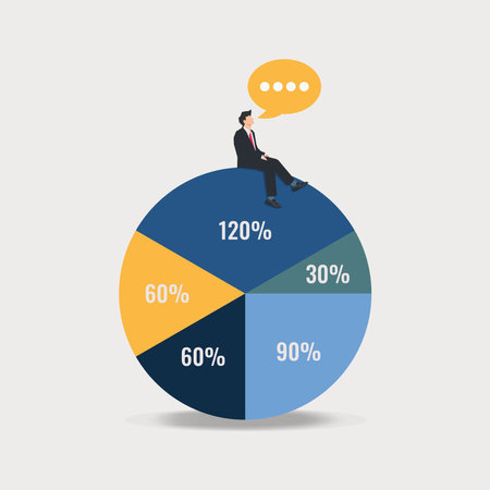 Businessman sitting on the pie chart. Analytic business concept illustrationのイラスト素材