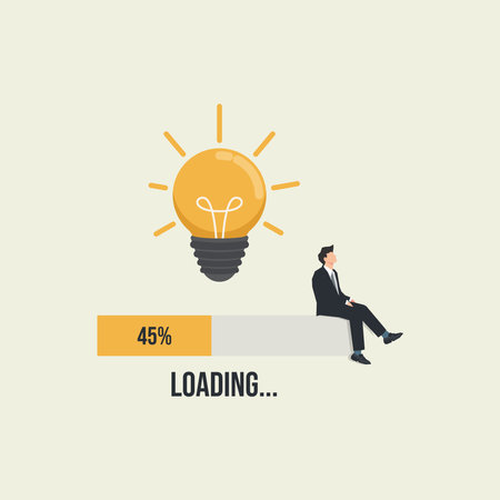 Idea light bulb loading progress. Businessman thinking idea process vector illustrationのイラスト素材