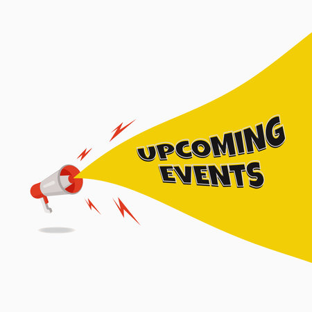 Megaphone with UPCOMING EVENTS loud voice vector illustrationのイラスト素材