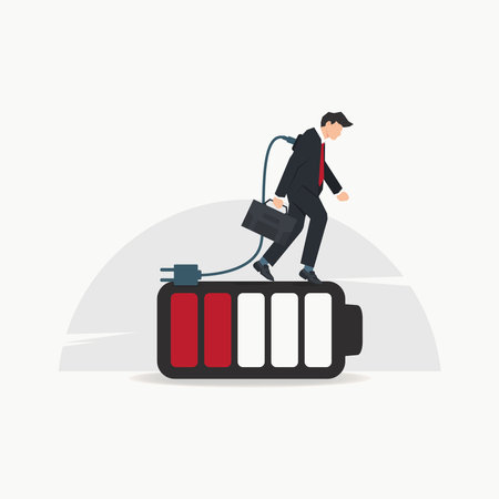 Businessman low energy. Tired, overworked or stressed vector illustrationのイラスト素材