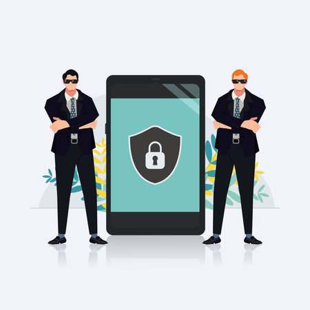 Vector phone cyber security, digital security, data protection concept illustrationのイラスト素材