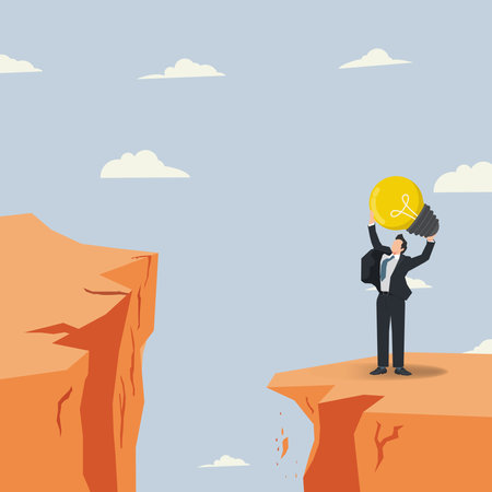 Vector businessman standing over the cliff. Get fresh ideas concept vector illustrationのイラスト素材