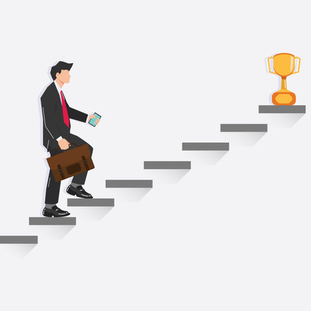 Vector businessman step up the ladder. Success growth progress, personal development concept illustrationのイラスト素材