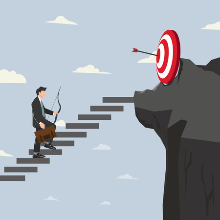 Vector businessman step up the stairs. Achieve the target illustrationのイラスト素材