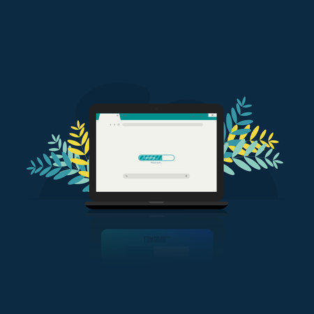 Loading progress page on laptop screen. Website browsing and internet concept vector illustration