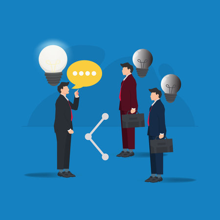 Businessmen with bulb. Businessman are sharing ideas to others vector illustrationのイラスト素材
