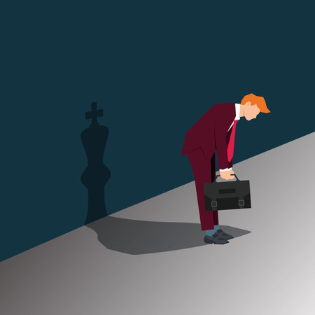 Businessman standing with shadow of chess king vector illustrationのイラスト素材