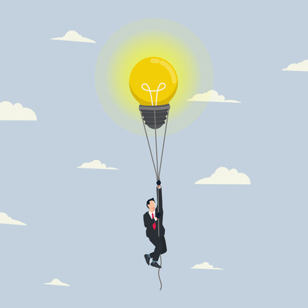 Vector businessman holding a flying light bulb illustrationのイラスト素材