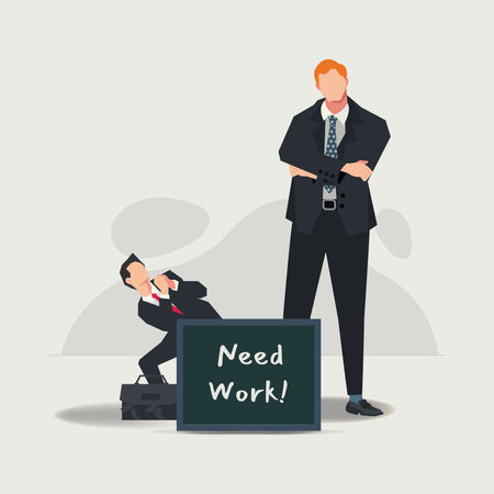 Businessman need work. Looking for new job to big boss concept vector illustrationのイラスト素材