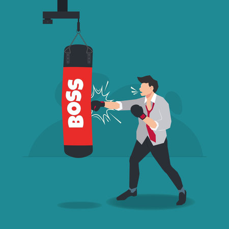 Businessman and punching bag with word boss design vector illustrationのイラスト素材