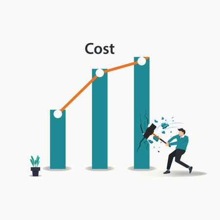 Vector businessman breaking the graphic cost. Reduce Costs concept design vector illustrationのイラスト素材