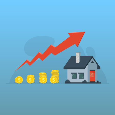 An increase cost of the housing or rising price of real estate concept vector illustrationのイラスト素材