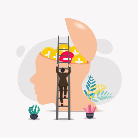 Businessman going up stairs to take negative thought. Get rid of negative thoughts concept vector illustrationのイラスト素材