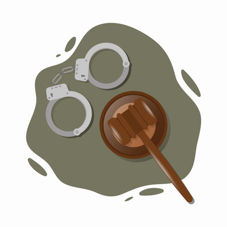 Vector judge gavel and metal handcuffs. Arrest conceptのイラスト素材