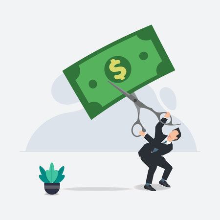 Businessman using scissor to cut the money vector illustrationのイラスト素材