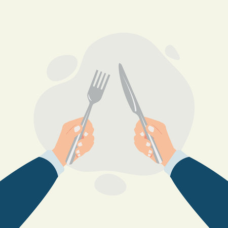 Fork and knife cutlery in hands vector illustrationのイラスト素材