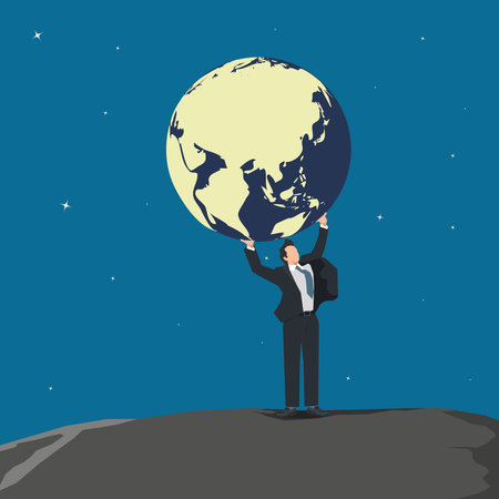 Businessman lift the globe. Expand business concept design vector illustrationのイラスト素材