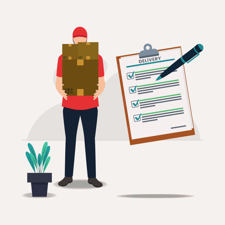 Delivery man and packages with checklist delivery vector illustrationのイラスト素材