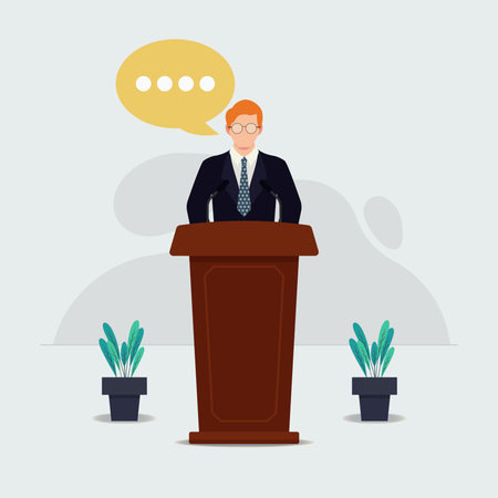 Businessman speaking and presentation at podium design vectorのイラスト素材