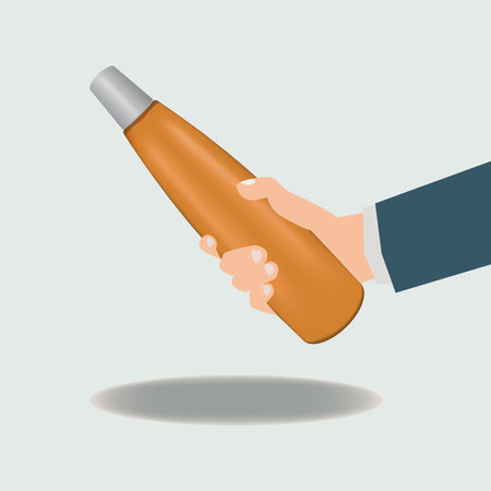 Hand holding a bottle of orange syrup design vector illustrationのイラスト素材