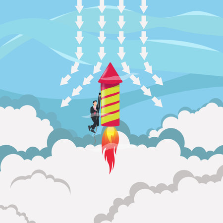 Businessman with red firework rocket breaking the arrows vector illustrationのイラスト素材