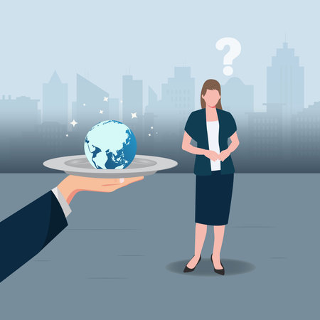 Businessman hand offered globe to business woman design vector illustrationのイラスト素材