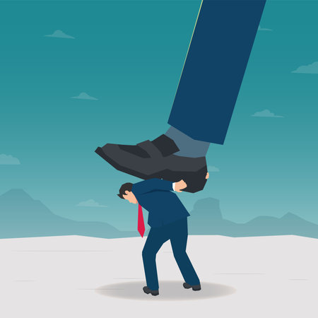 Businessman are stepped on by the big feet of other businessman vector illustrationのイラスト素材