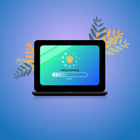 Laptop safety scanning on screen design vector illustrationのイラスト素材