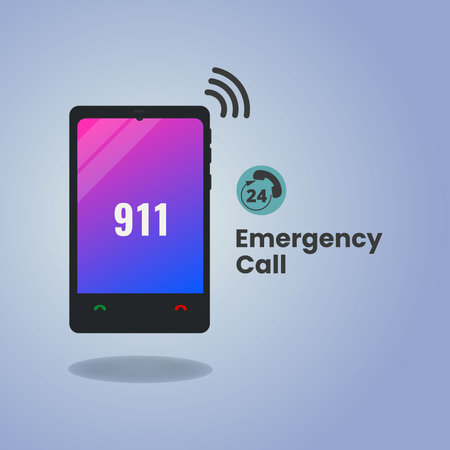 Phone with 911 emergency call number on screen vector illustrationのイラスト素材