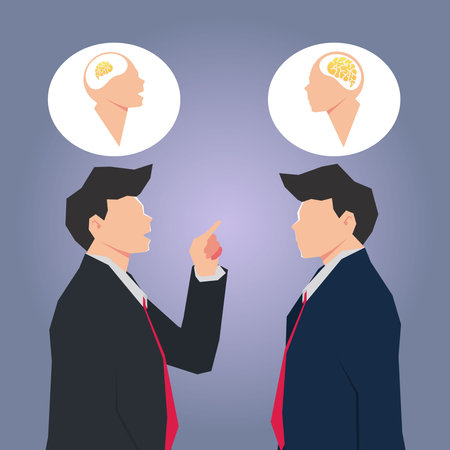 Angry businessman with small brain and the others with big brain design vector illustrationのイラスト素材