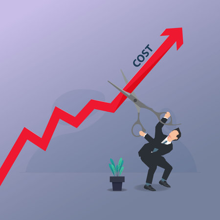Businessman using scissor to cut the rising cost graph design vector illustrationのイラスト素材