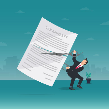Tax amnesty with businessman cutting the tax paper with scissor design vector illustrationのイラスト素材