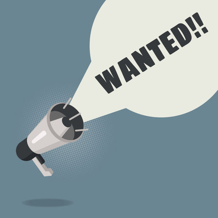 Megaphone with WANTED on grey background vector illustrationのイラスト素材