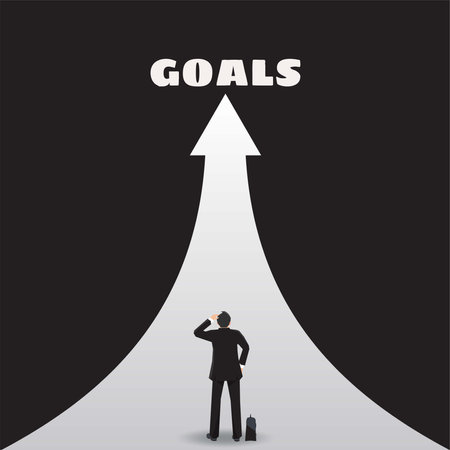 Businessman standing on path of goals vector illustrationのイラスト素材