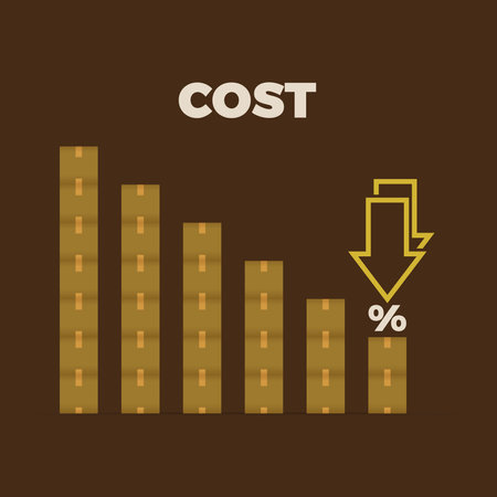 Cardboard box with percentage decreases cost graphic vector illustrationのイラスト素材