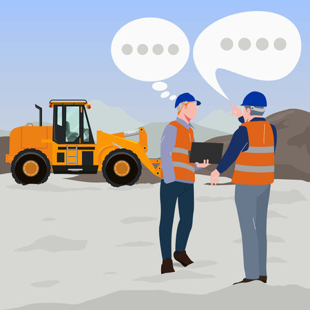 Senior engineers gives instruction to junior at the mineral mining site vector illustrationのイラスト素材