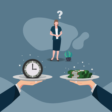 Woman choose between money or time vector illustrationのイラスト素材