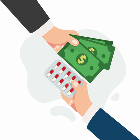 Hand holding money and buying capsule pills vector illustrationのイラスト素材
