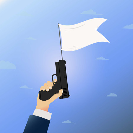 Businessman hands with white flag vector illustration