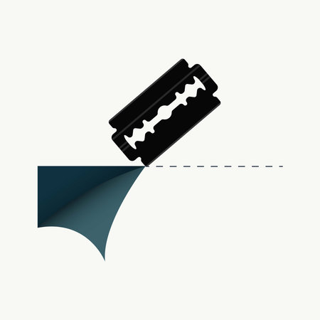 Black razor blade cutting the paper design illustrationのイラスト素材