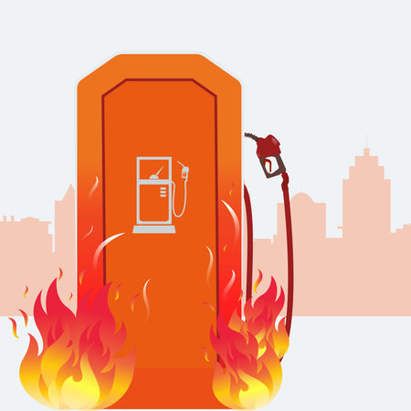 Fire at gas station design illustrationのイラスト素材