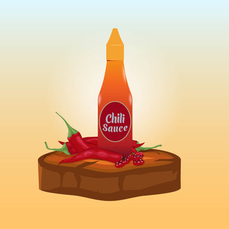 Chili with chili sauce in bottle illustrationのイラスト素材