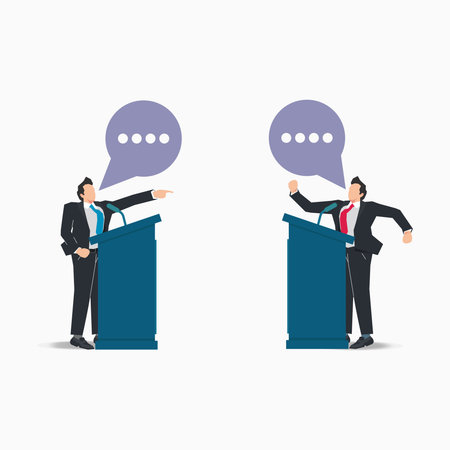 Businessmen Arguing at Podium Debate. Political Discussion or Business Conflict Conceptのイラスト素材