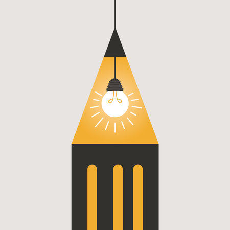 Creative vector illustration of a pencil with a glowing light bulb inside, symbolizing ideas, creativity, innovation, inspiration, and learningのイラスト素材