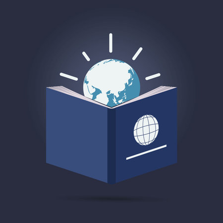 A creative of an open book with a globe emerging from its pages knowledge concept vector illustrationのイラスト素材