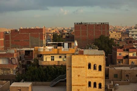 Giza city at beautiful morning sunrise, Giza, Cairo, Egypt, Africaの写真素材