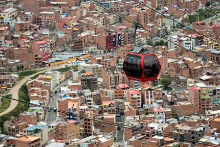 Cable cars carry passengers in La Paz. Aerial cable car of urban transit system the Bolivian city of La Paz.の写真素材