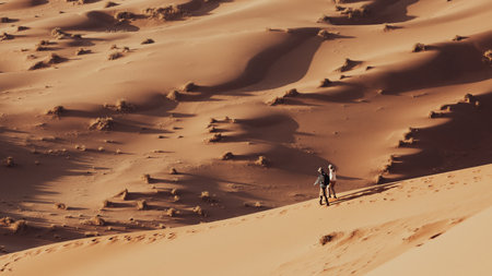 Tourists go down the dune. Sossusvlei. Namibiaの写真素材