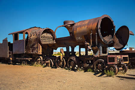 Train Cemetery (Cementerio de Trenes) in Uyuni, Boliviaの写真素材